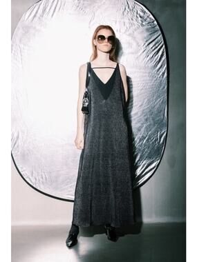 NWT Julia Allert Fashion Evening Double Dress Metallic Black XS Glams Edgy Flowy